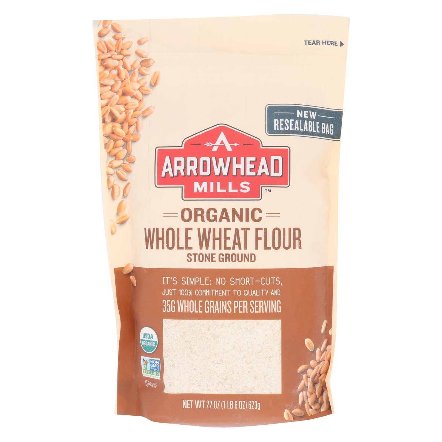 Arrowhead Mills - Harina de trigo integral orgánica - Molida en piedra - Caja de 6 - 22 oz.