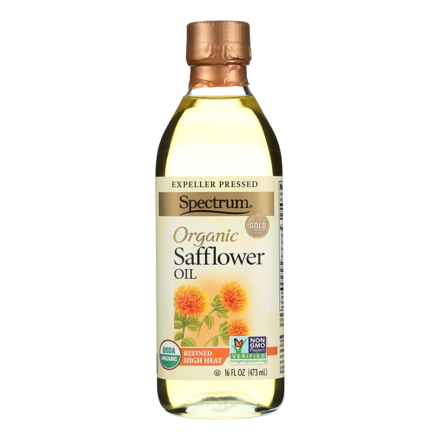 Spectrum Naturals High Heat Refined Organic Safflower Oil - Case Of 12 - 16 Fl Oz.