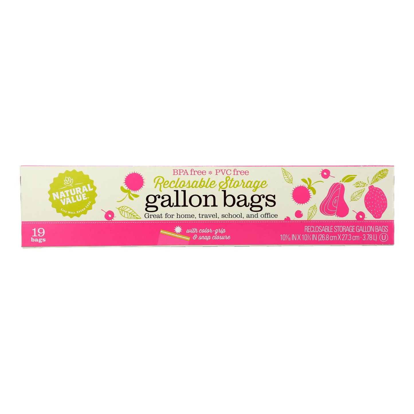 Natural Value - Bolsas de almacenamiento reutilizables, caja de 12, 19 unidades