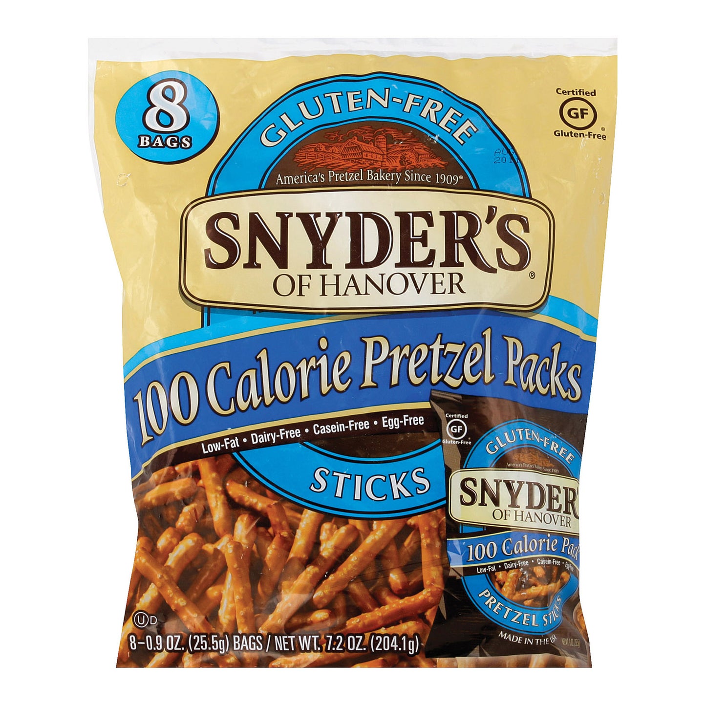 Palitos de pretzel de Snyder's Of Hanover, sin gluten, 100 calorías, caja de 6, 8 unidades