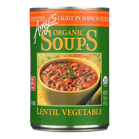 Sopa de lentejas y verduras orgánicas de Amy's - Baja en sodio - Caja de 12 - 14,5 oz