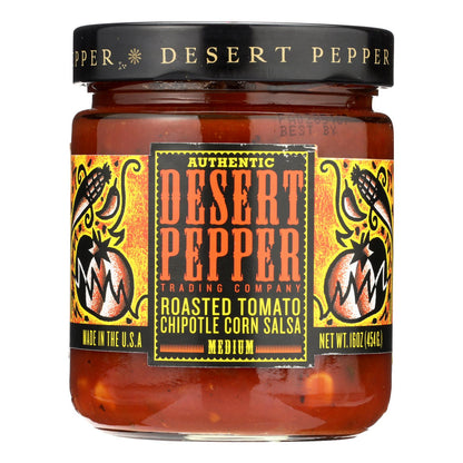 Desert Pepper Trading - 中辣烤番茄墨西哥辣椒玉米莎莎酱 - 6 件装 - 16 盎司。