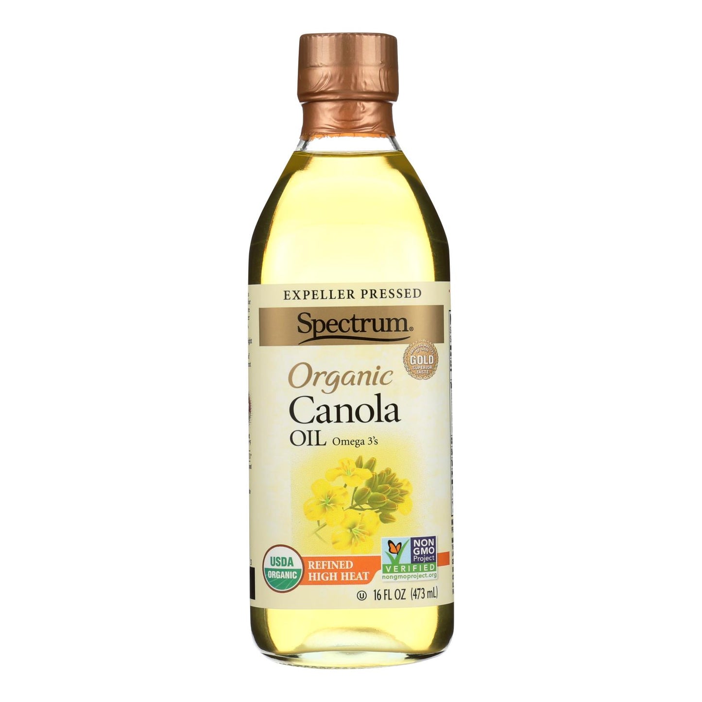 Aceite de canola refinado orgánico Spectrum Naturals - Caja de 12 - 16 fl oz.