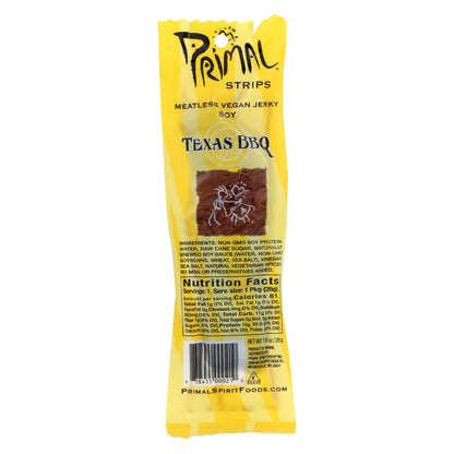 Cecina vegana Primal Strips, sin carne, de soja, estilo Texas Bbq, 1 oz, caja de 24