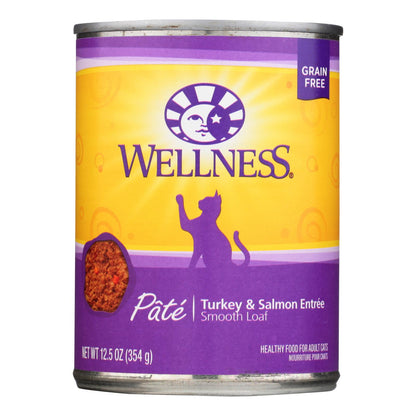 Wellness Pet Products Cat Food - Turkey And Salmon Recipe - Case Of 12 - 12.5 Oz.