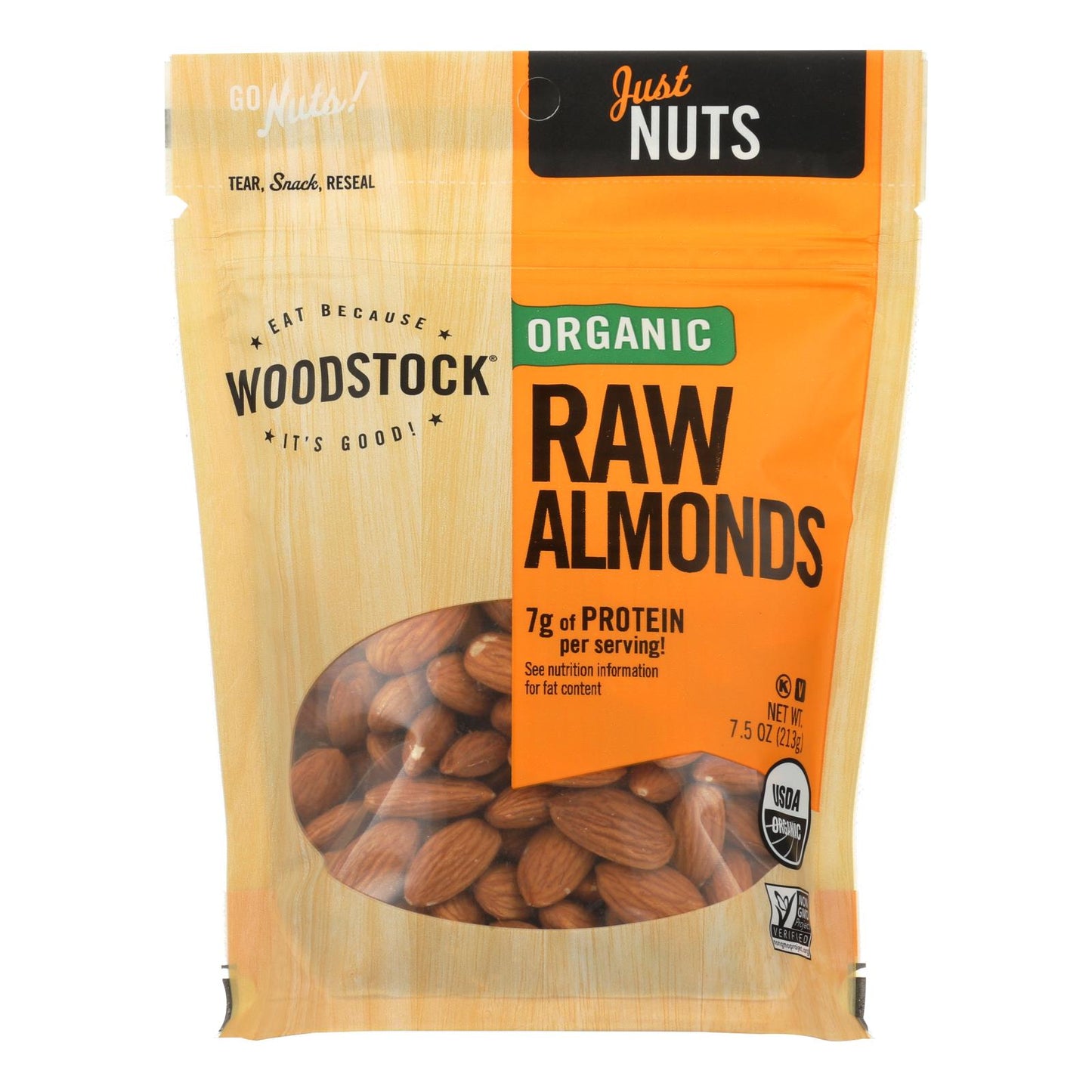 Woodstock Organic Raw Almonds - Case Of 8 - 7.5 Oz