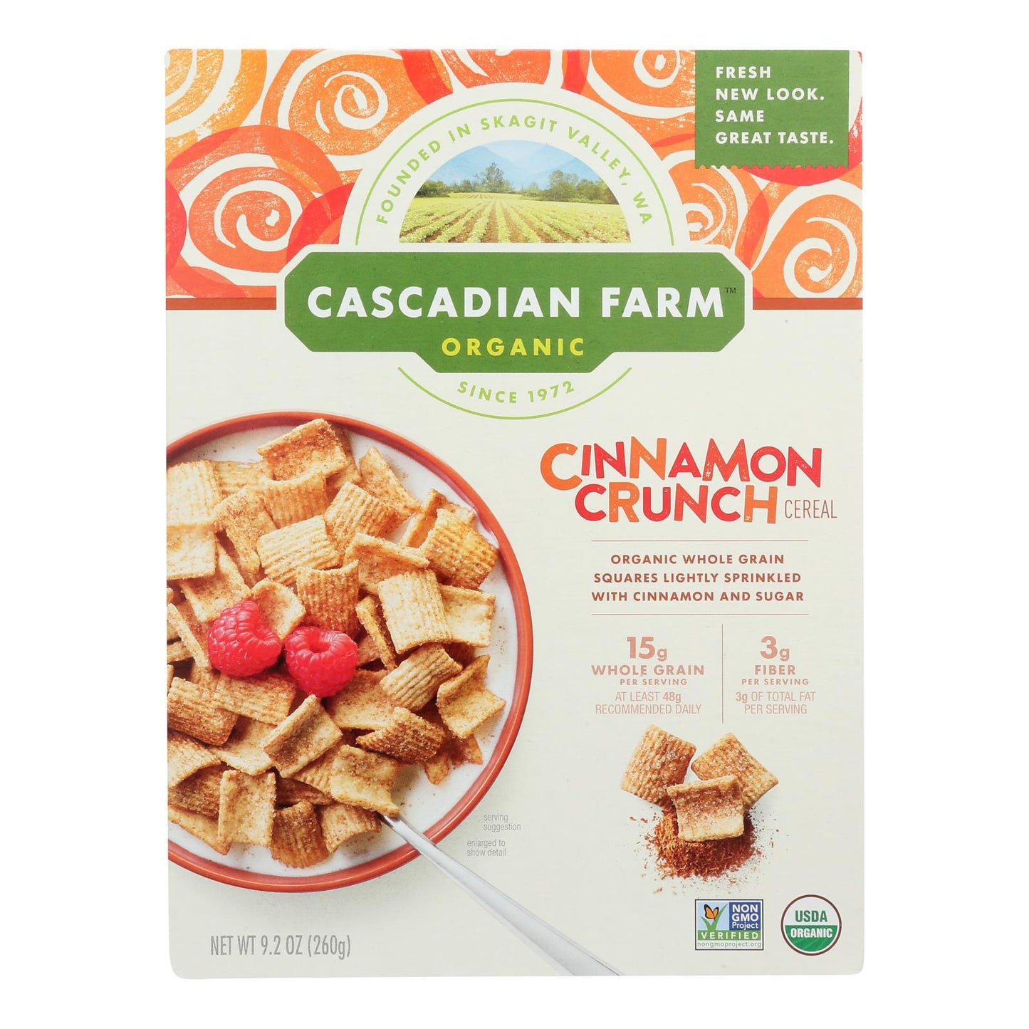 Cereal orgánico Cascadian Farm - Cinnamon Crunch - Caja de 10 - 9.2 oz