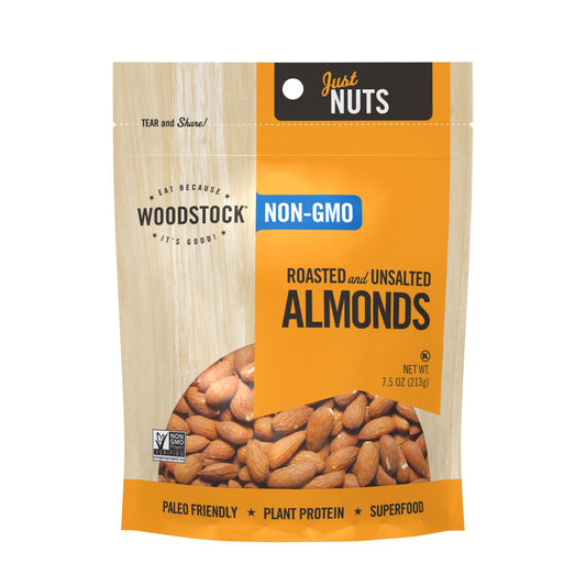 Woodstock Non-gmo Almonds, Roasted And Unsalted - Case Of 8 - 7.5 Oz