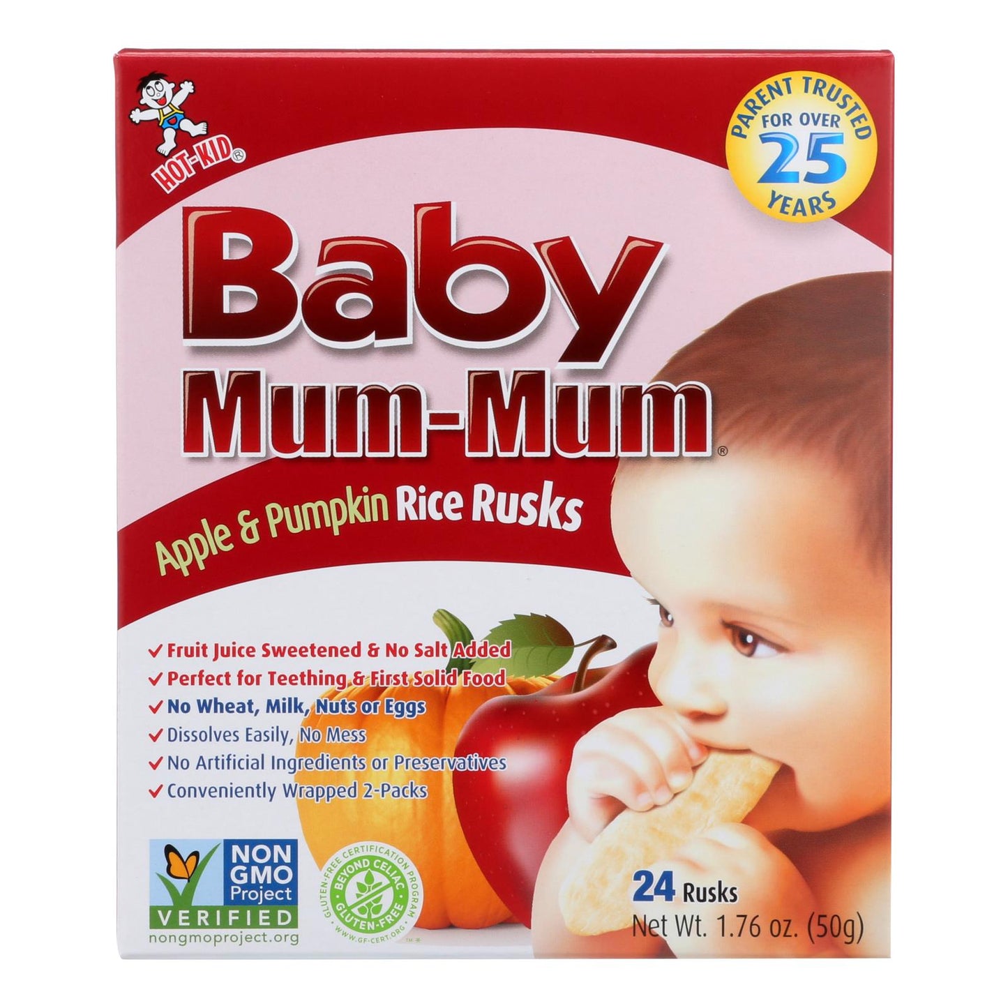 Baby Mum Mum Baby Teething Rice Rusk Apple And Pumpkin Flavored Rice Snack  - Case Of 6 - 1.76 Oz