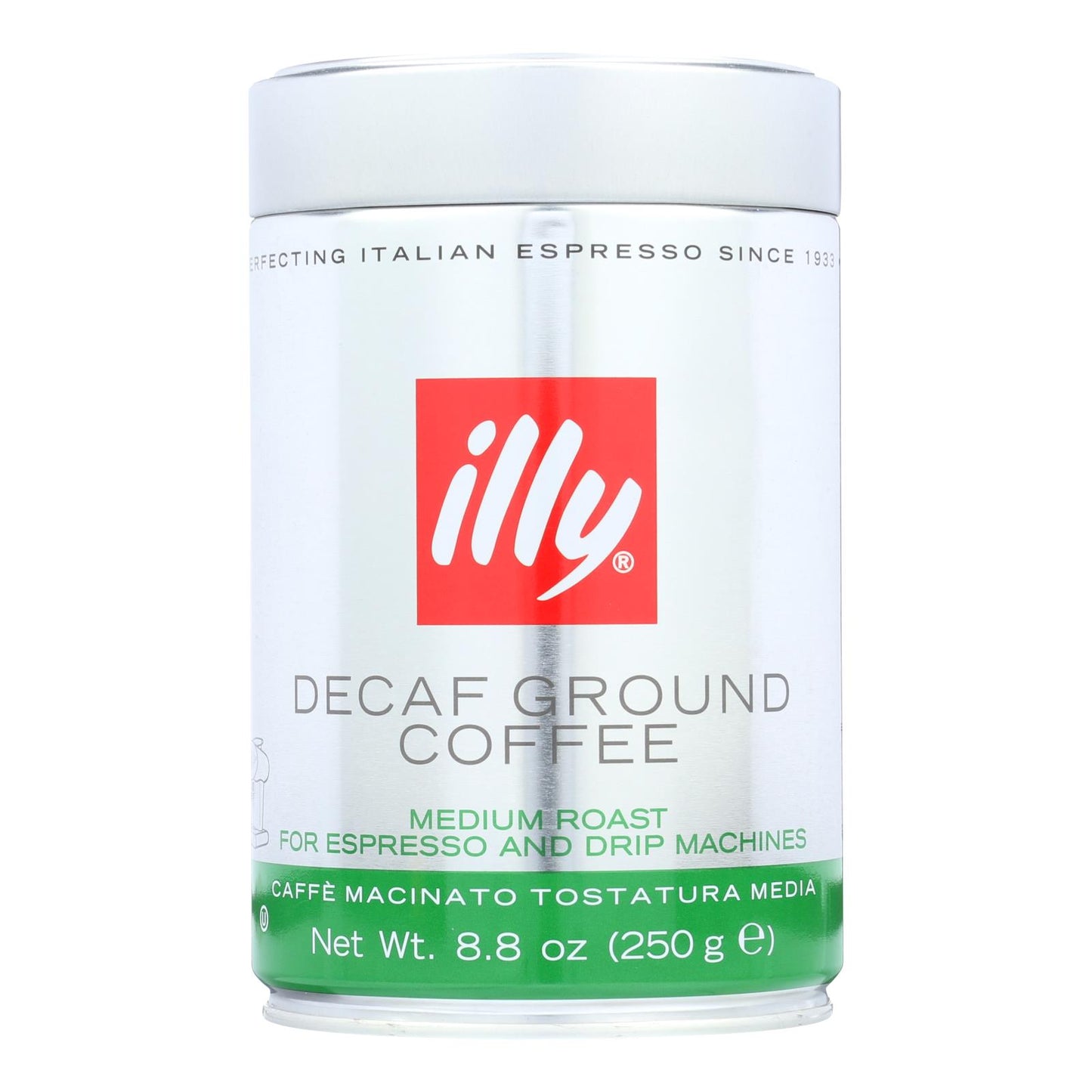 Illy Caffe Coffee Coffee - Espresso And Drip - Ground - Medium Roast - Decaf - 8.8 Oz - Case Of 6