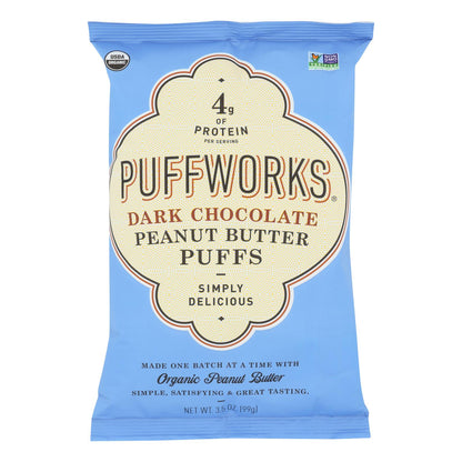Puffworks - Bocadillos de chocolate negro con mantequilla de maní sin gluten - Caja de 8 - 3,5 oz