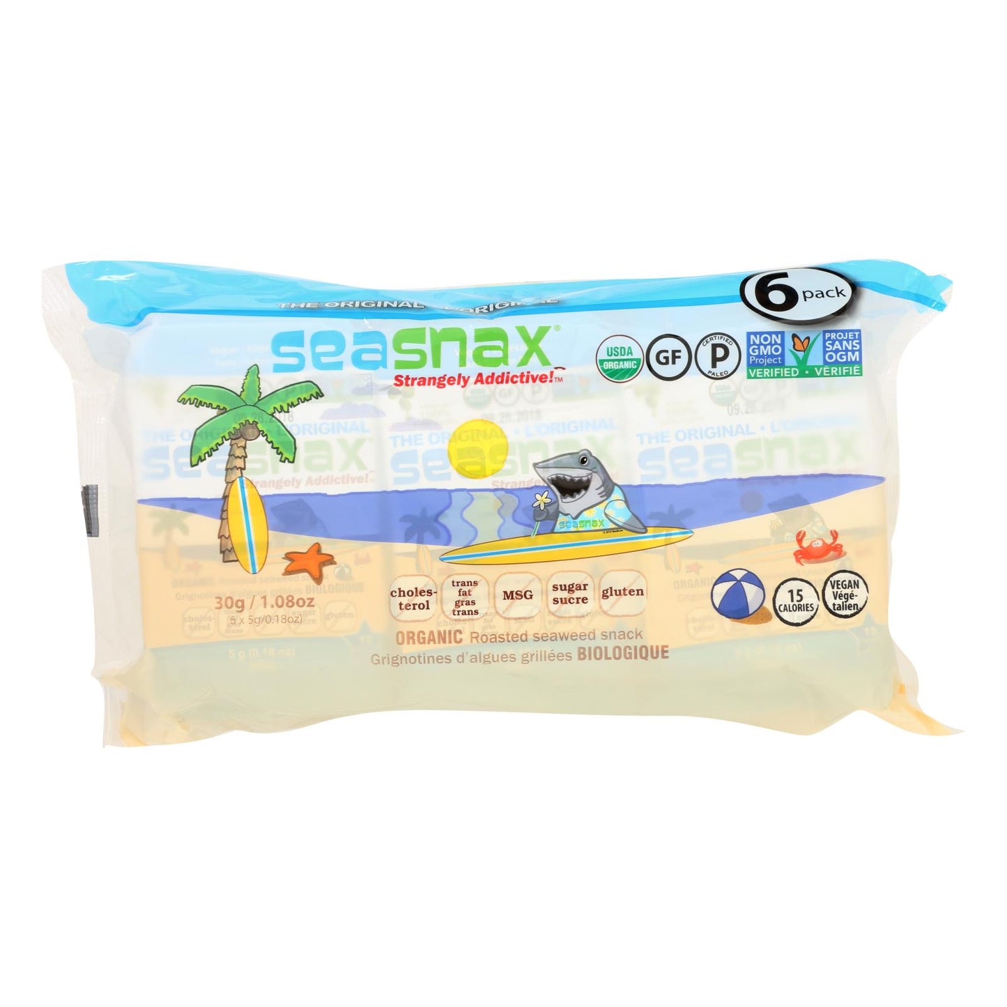 Snack de algas marinas orgánicas Seasnax - Original - Caja de 12 - 1.08 oz