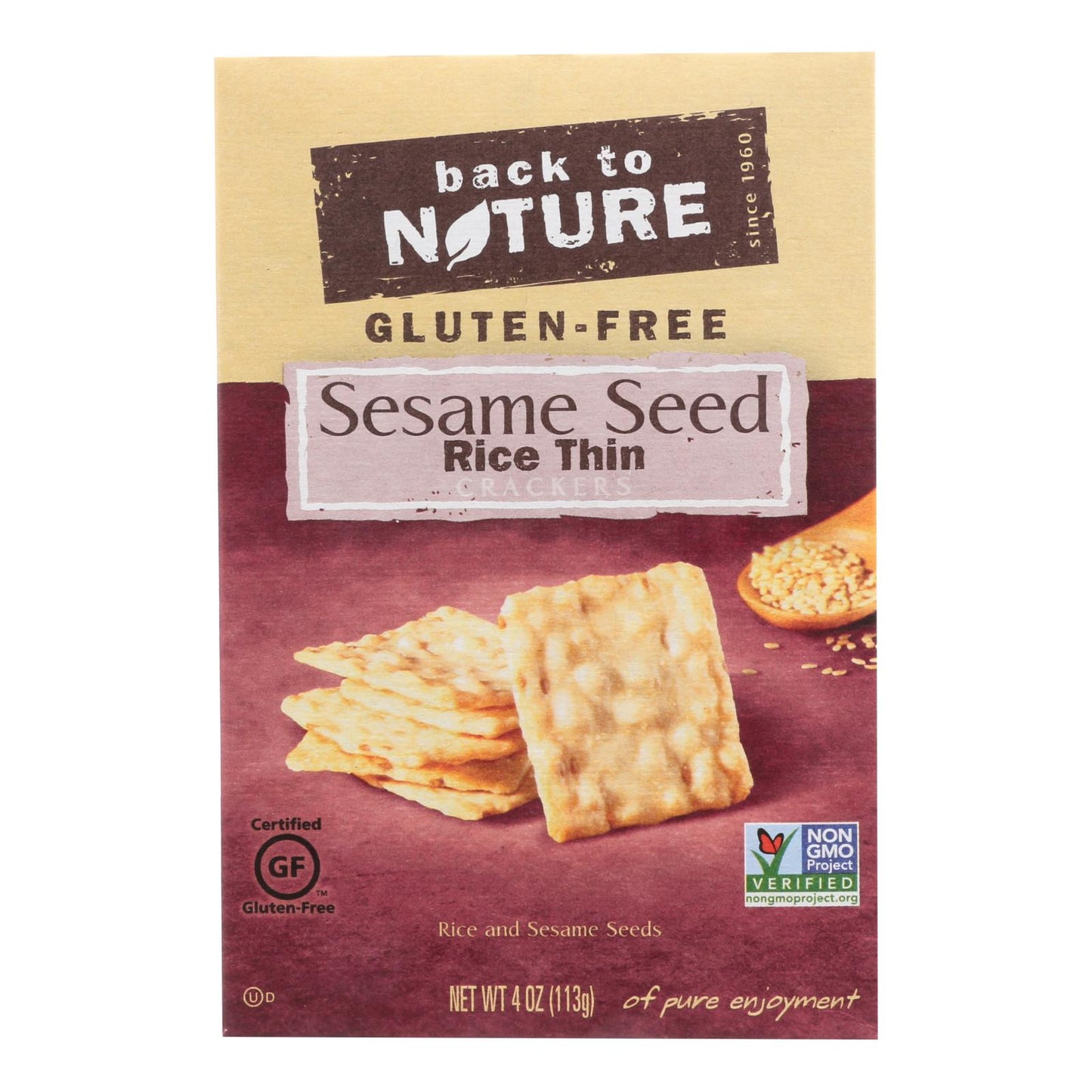 Back To Nature Sesame Seed Rice Thin Crackers - Rice And Sesame Seeds - Case Of 12 - 4 Oz.