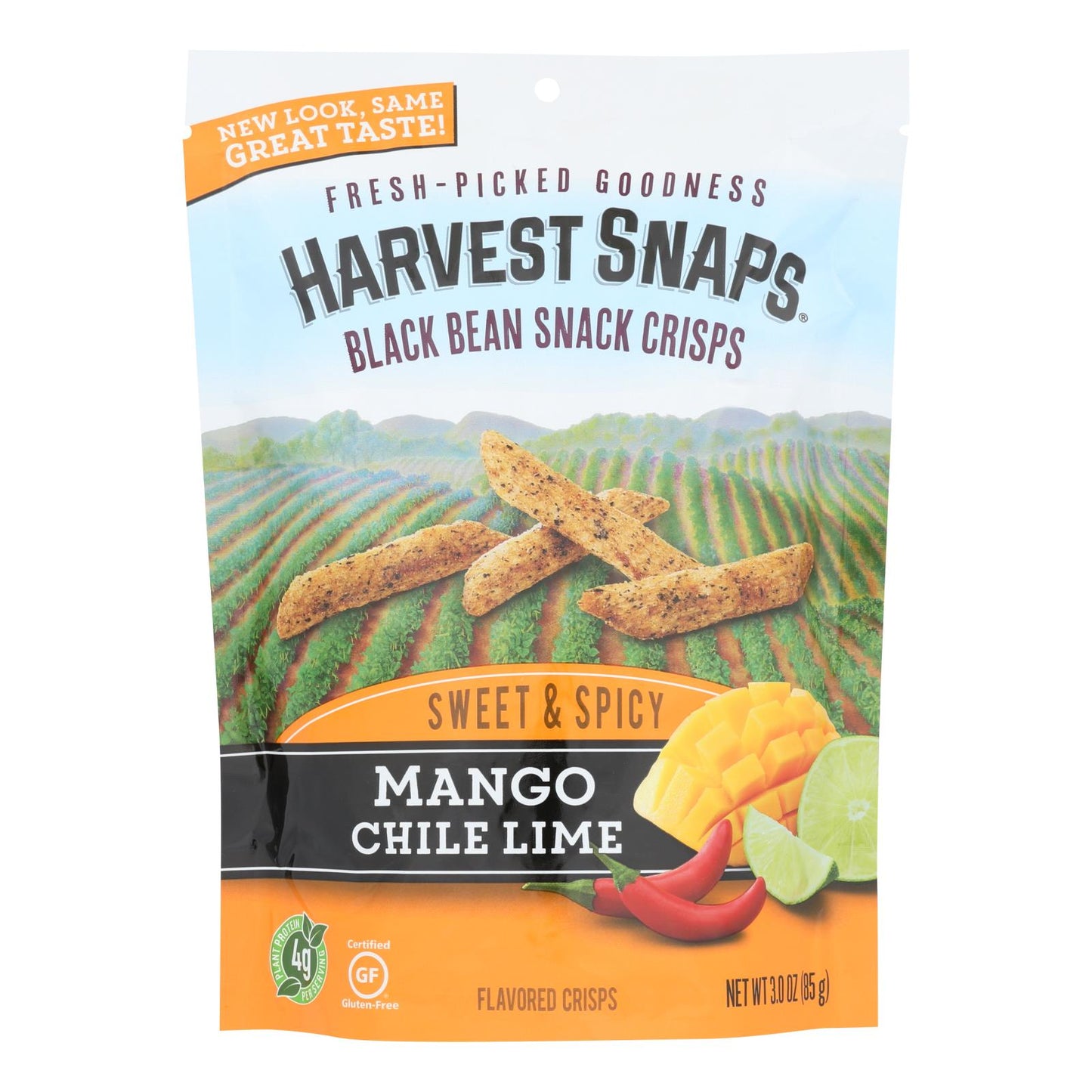 Crisp de frijoles negros Calbee Snapea, con sabor a mango, chile y lima, caja de 12, 3 oz