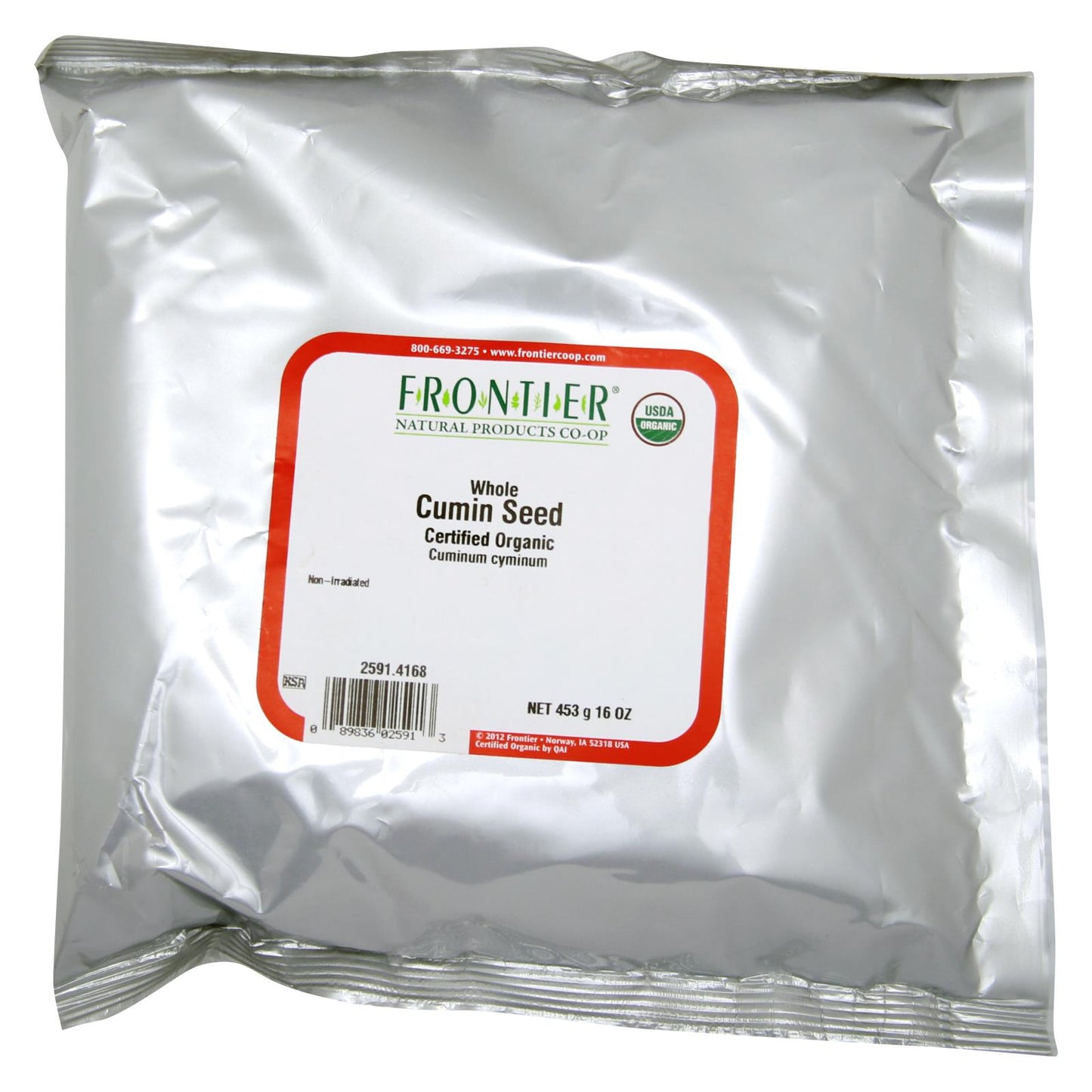 Semillas de comino orgánicas de Frontier Herb, enteras, artículo a granel individual, 1 lb