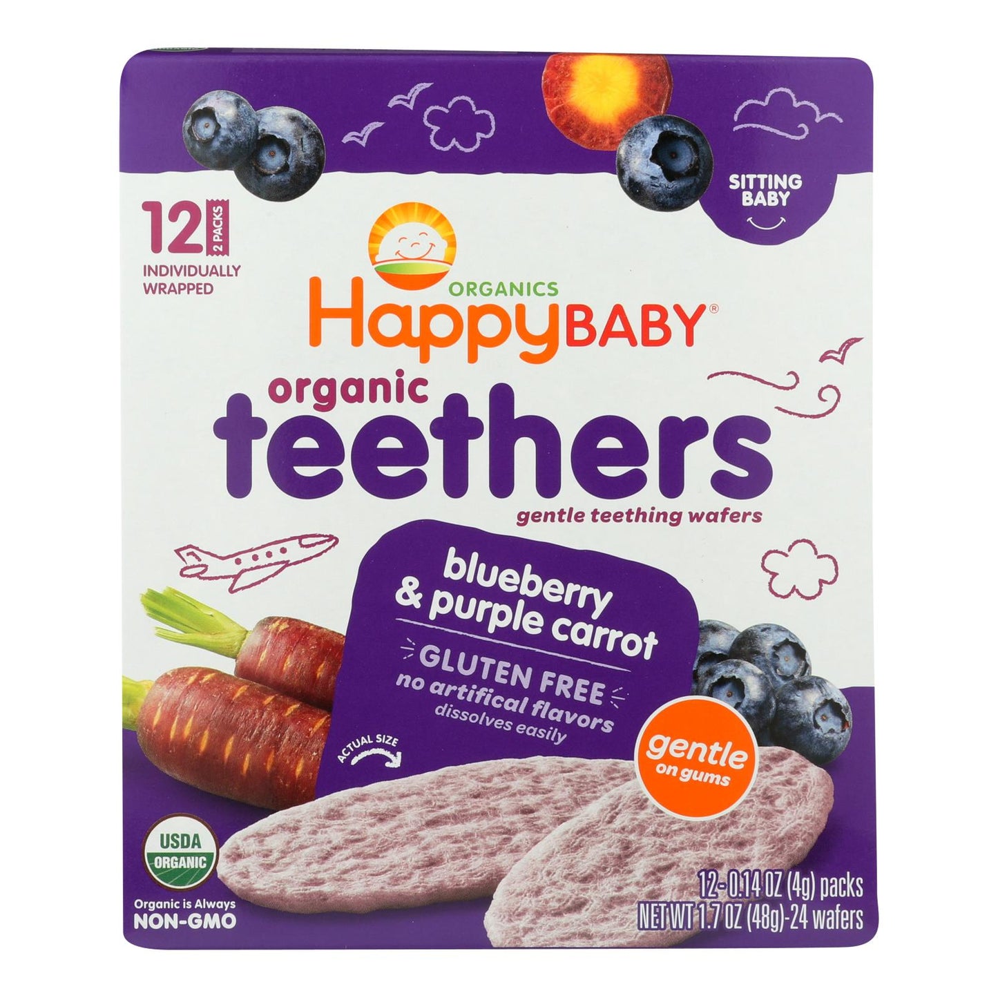 Happy Baby Teethers - Organic - Gentle - Blueberry And Purple Carrot - 1.7 Oz - Case Of 6