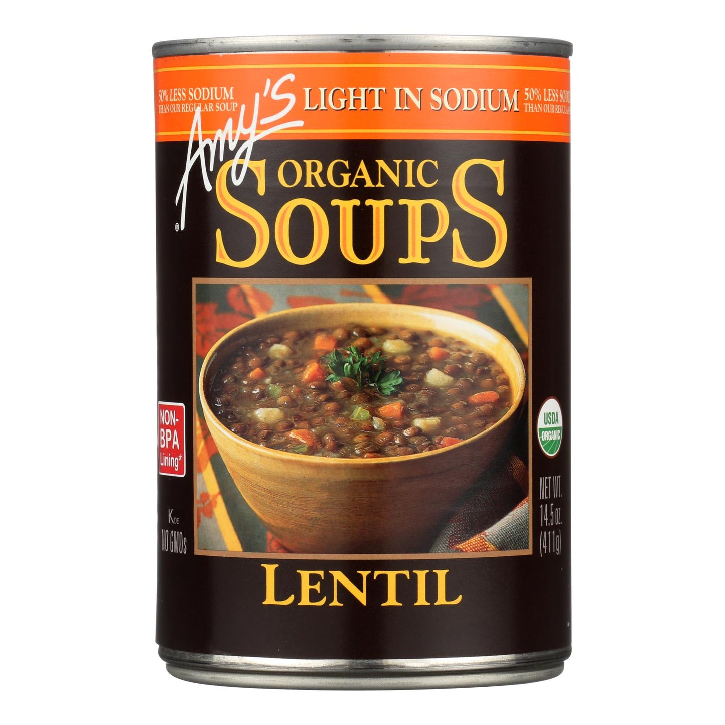 Sopa de lentejas orgánica baja en sodio de Amy's - Caja de 12 - 14,5 oz