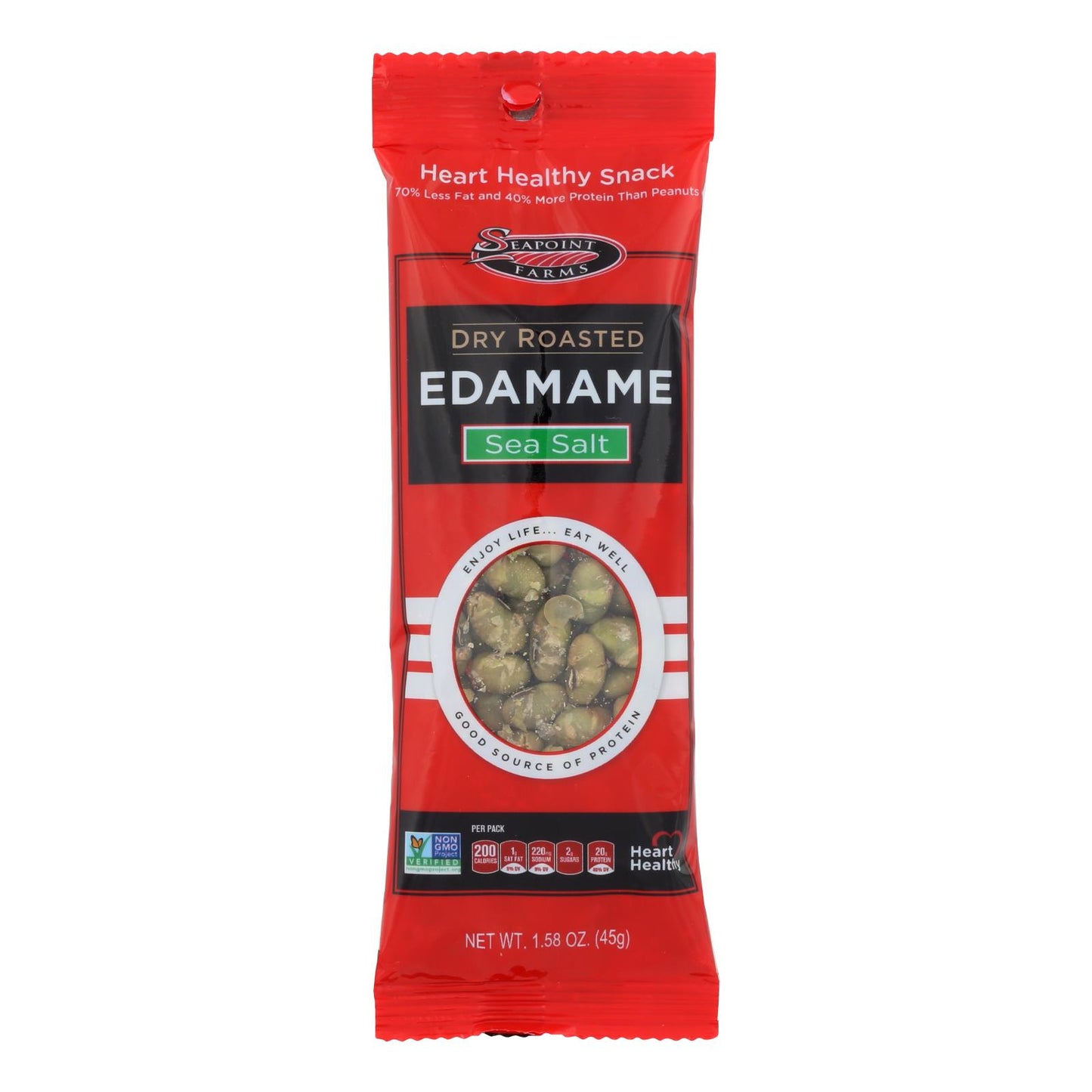 Edamame de Seapoint Farms, tostado en seco, ligeramente salado, 1,58 oz, caja de 12