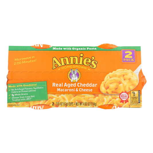 Microcápsulas de macarrones con queso cheddar añejo de cosecha propia de Annie - Caja de 6 - 4,02 oz.