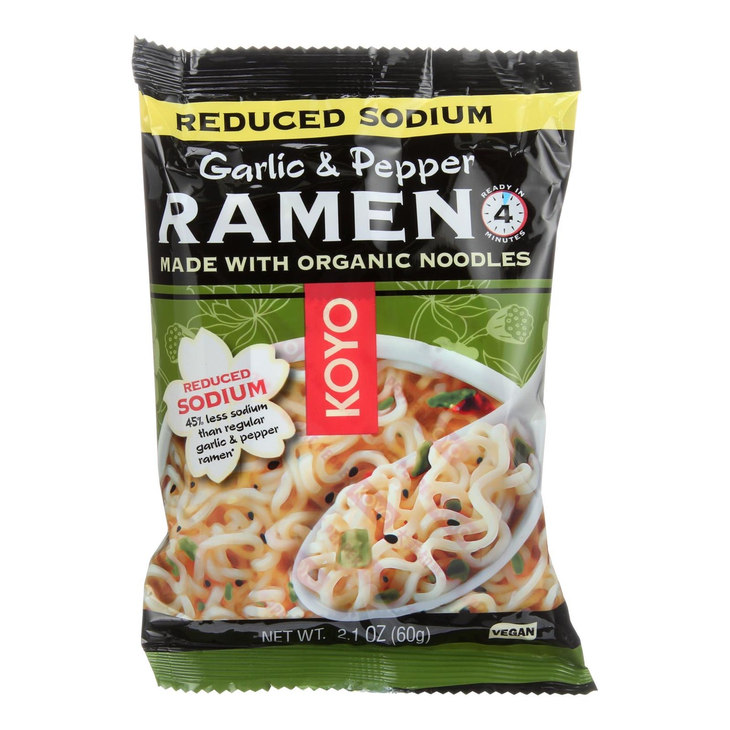 Ramen Koyo con ajo y pimienta y bajo contenido de sodio - Caja de 12 - 2,1 oz