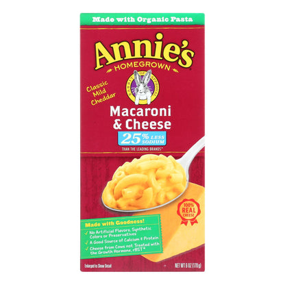 Macarrones con queso bajos en sodio de cosecha propia de Annie - Caja de 12 - 6 oz.