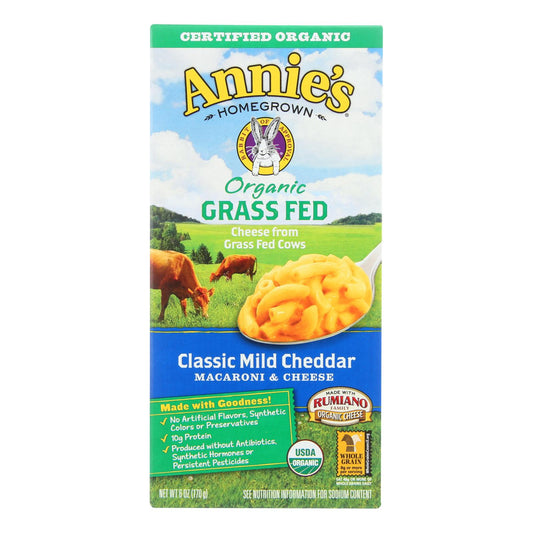 Macarrones con queso de cosecha propia de Annies - Orgánico - Alimentado con pasto - Cheddar suave clásico - 6 oz - Caja de 12