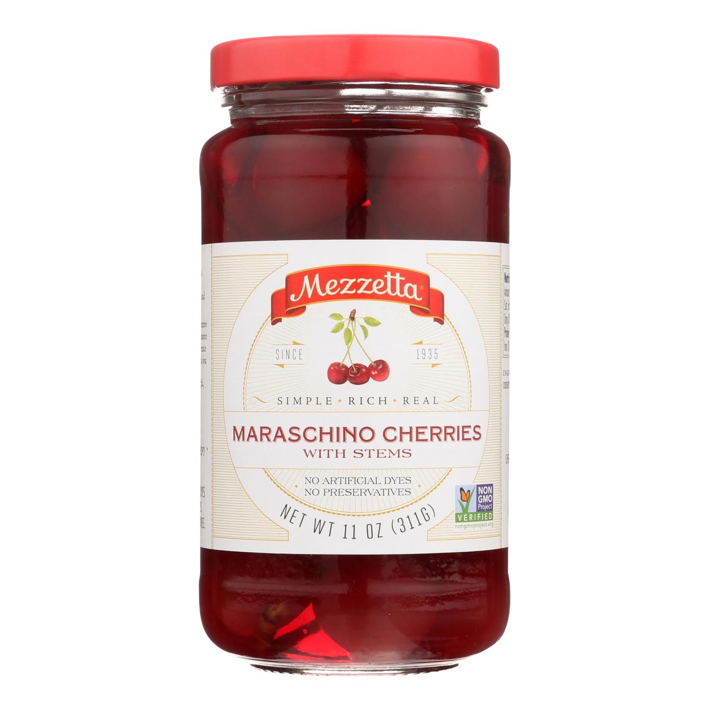 Cerezas al marrasquino con tallos de Mezzetta - Caja de 6 - 11 oz