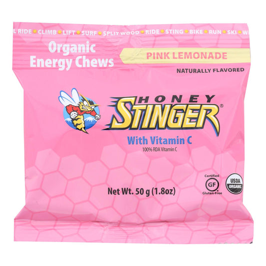 Masticables energéticos Honey Stinger, sabor limonada rosa, caja de 12, 1,8 oz.