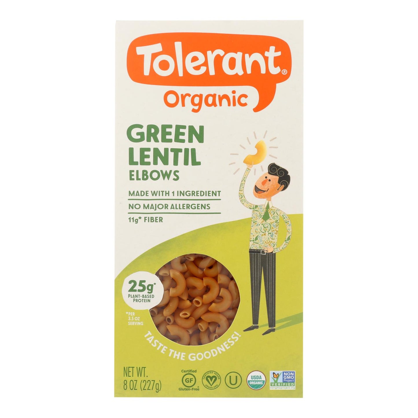 Tolerant Green Lentil Pasta - Elbows - Case Of 6 - 8 Oz.