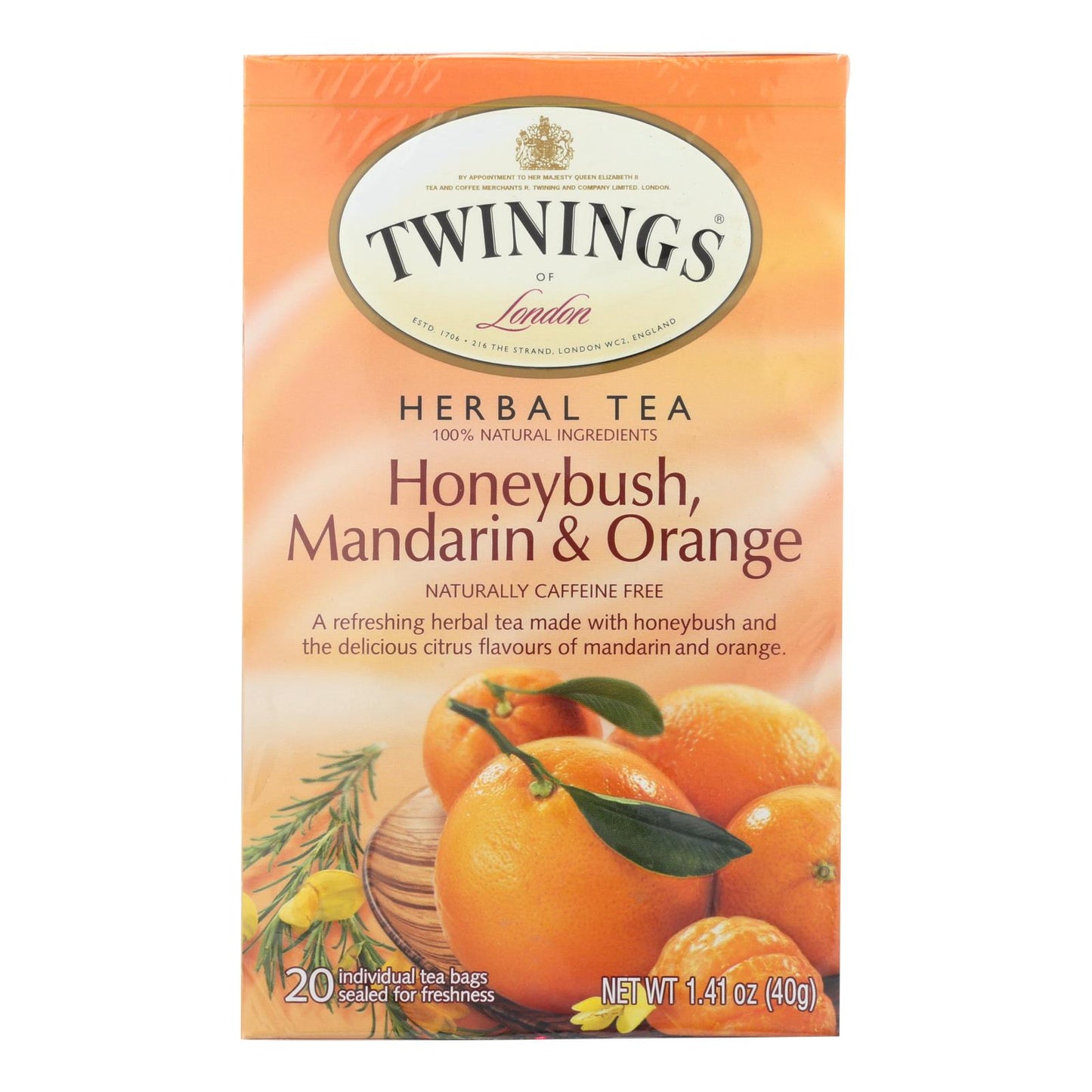 Té de hierbas Twinings Tea - Honeybush, mandarina y naranja - Caja de 6 - 20 bolsitas