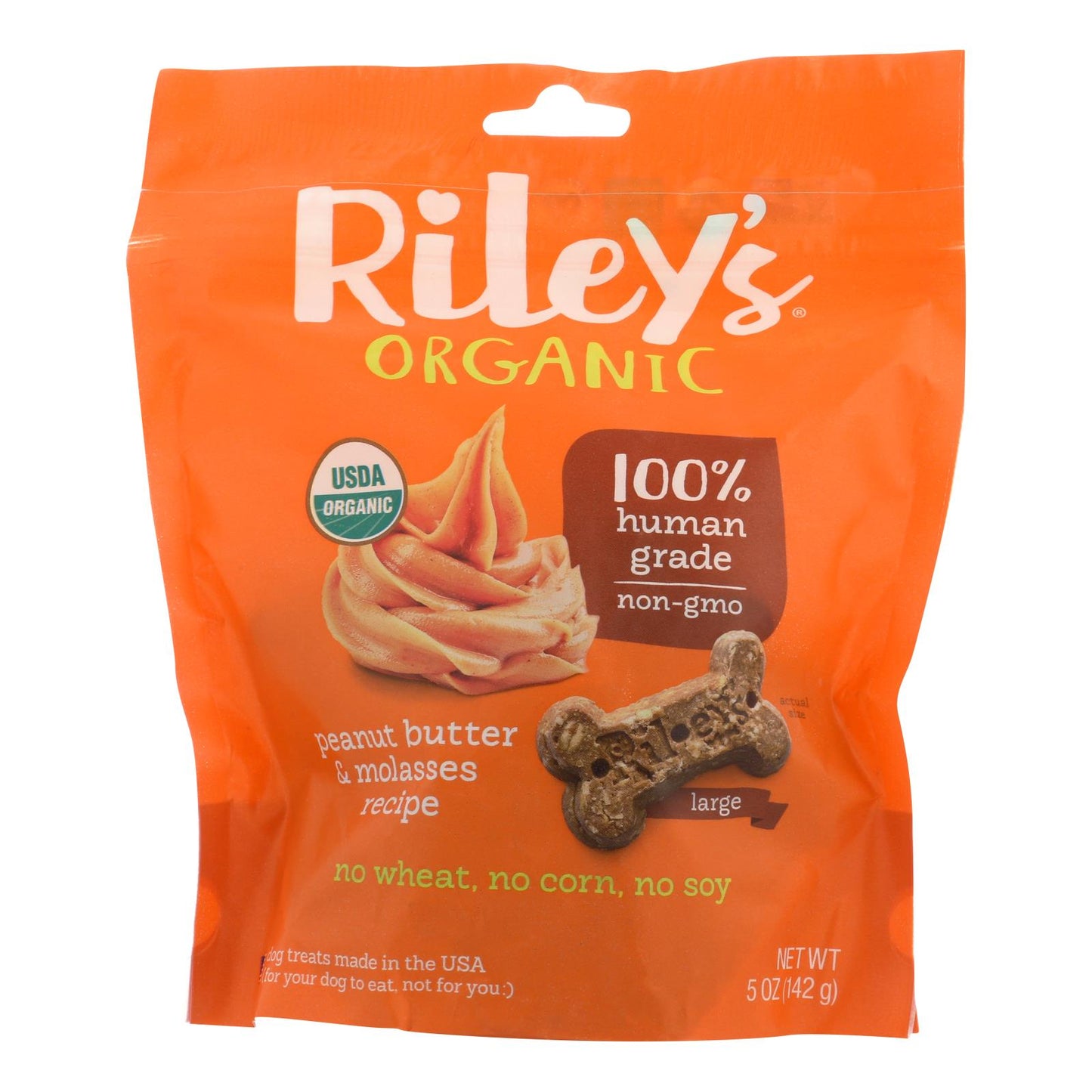 Riley's Organics Organic Dog Treats, Peanut Butter & Molasses Recipe, Large  - Case Of 6 - 5 Oz