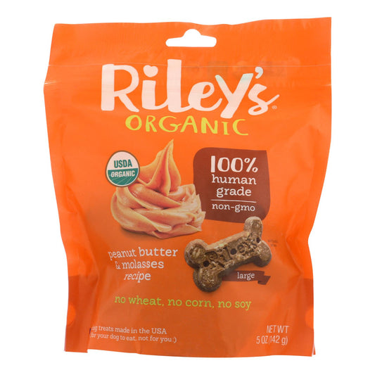 Riley's Organics Organic Dog Treats, Peanut Butter & Molasses Recipe, Large  - Case Of 6 - 5 Oz