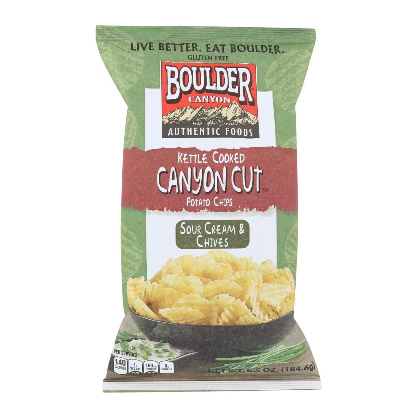 Boulder Canyon - Papas fritas cortadas en rodajas de Canyon, cocidas en olla, con crema agria y cebollino, caja de 12, 6,5 oz