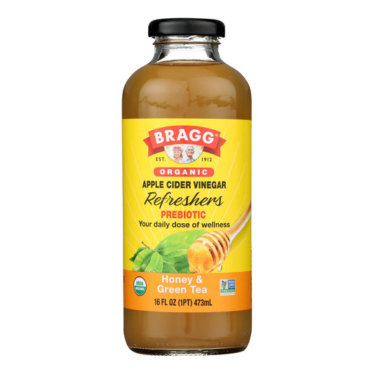 Bragg - Vinagre de sidra de manzana, miel y té verde refrescante - Caja de 12 a 16 Fz