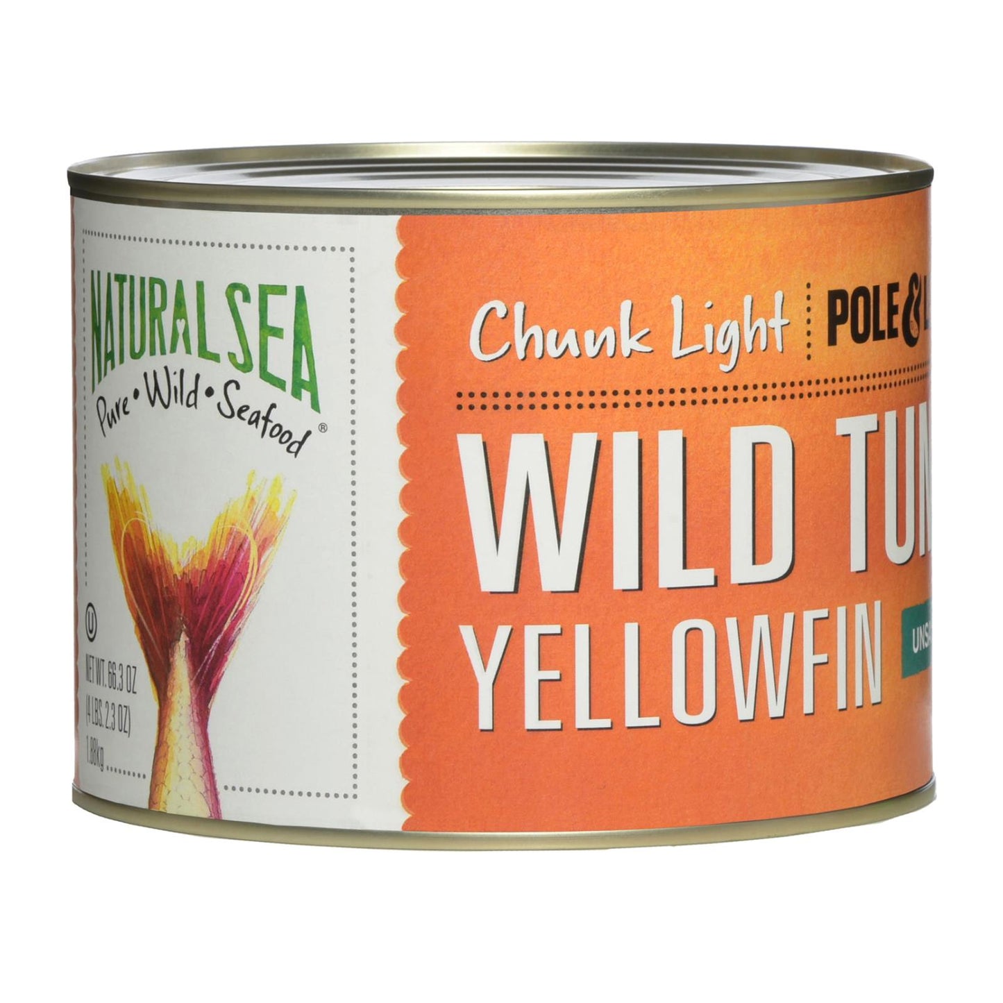 Atún aleta amarilla salvaje de mar natural, sin sal, en trozos claros - Caja de 6 - 66,5 oz