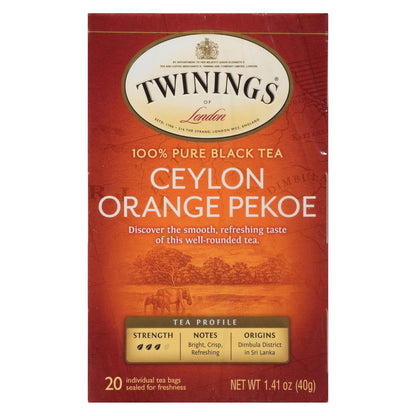 Twinings Tea Black Tea - Ceylon Orange Pekoe - Case Of 6 - 20 Bags