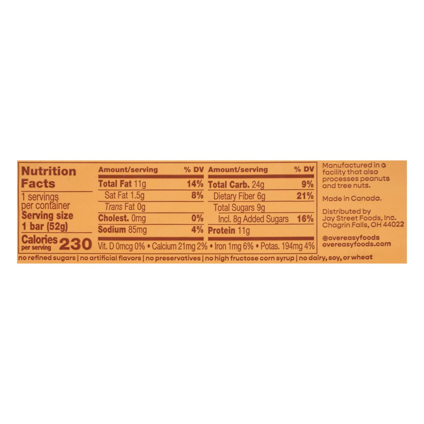 Over Easy - Barra de desayuno con mantequilla de maní - Caja de 12 - 1.8 oz