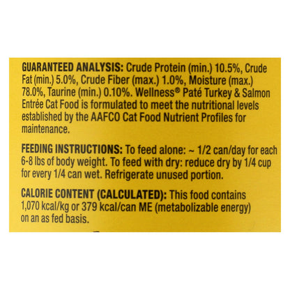 Wellness Pet Products Cat Food - Turkey And Salmon Recipe - Case Of 12 - 12.5 Oz.