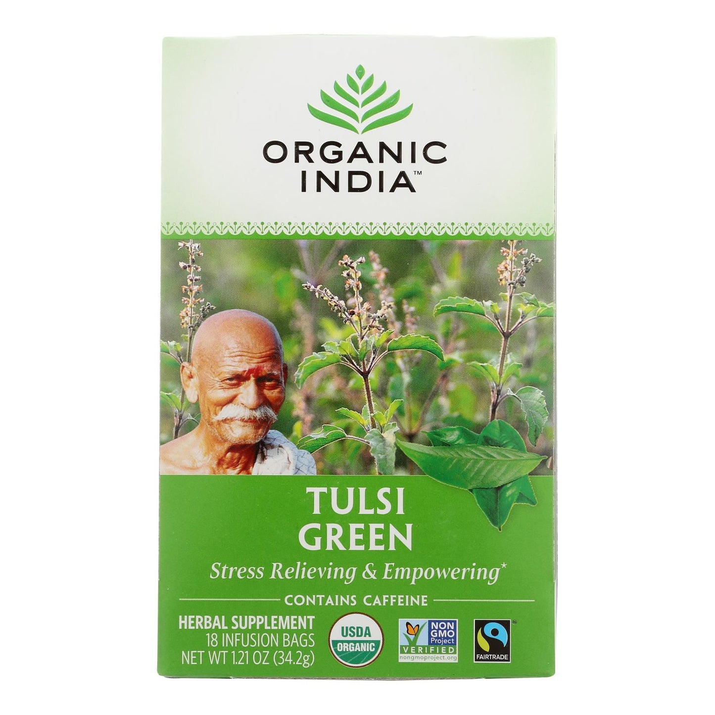 Organic India Tulsi Tea Green Tea - 18 Tea Bags - Case Of 6