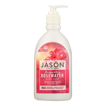 Jabón de manos natural puro de Jason, vigorizante, agua de rosas, 16 onzas líquidas