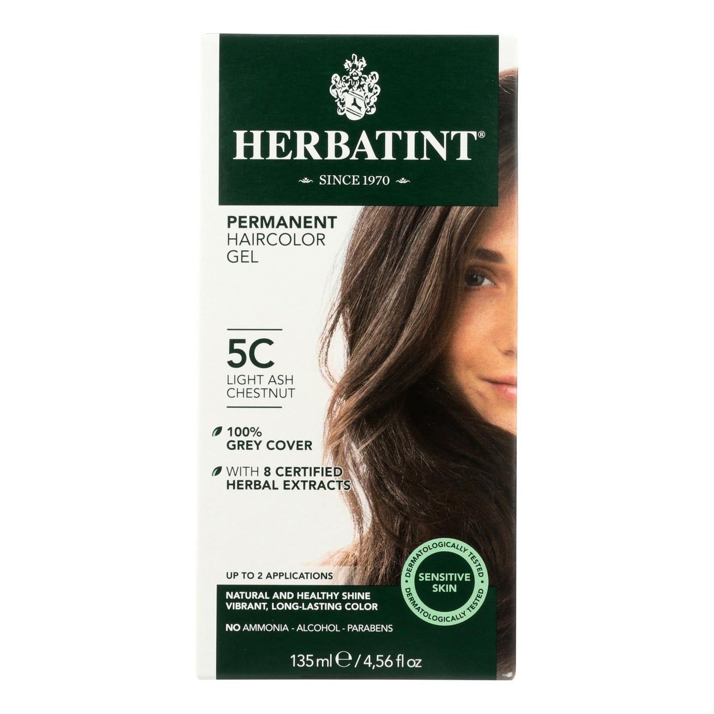 Tinte permanente para el cabello en gel a base de hierbas Herbatint, 5c, castaño ceniza claro, 135 ml