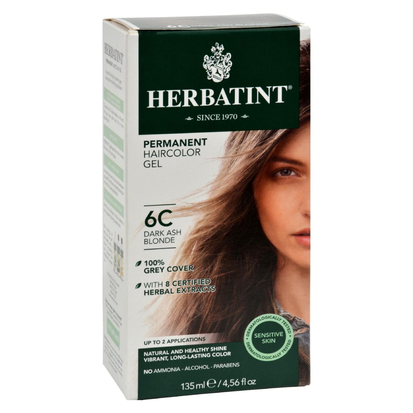 Tinte permanente para el cabello en gel a base de hierbas Herbatint, 6c, rubio ceniza oscuro, 135 ml