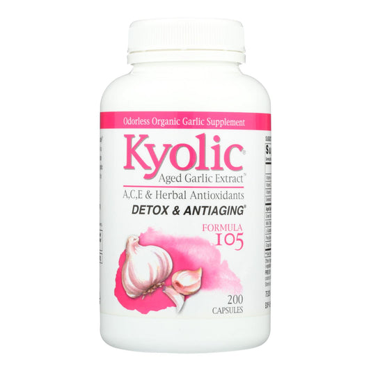 Kyolic - Fórmula antienvejecimiento y desintoxicante con extracto de ajo envejecido 105 - 200 cápsulas