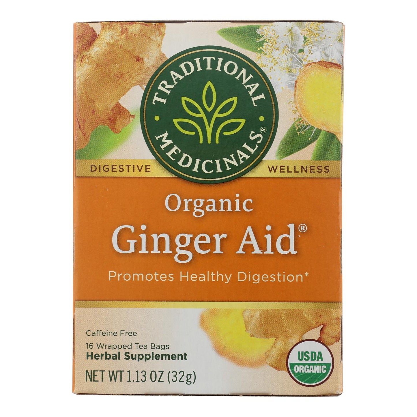 Té de hierbas orgánico Ginger Aid de Traditional Medicinals - 16 bolsitas de té - Caja de 6