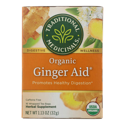 Té de hierbas orgánico Ginger Aid de Traditional Medicinals - 16 bolsitas de té - Caja de 6