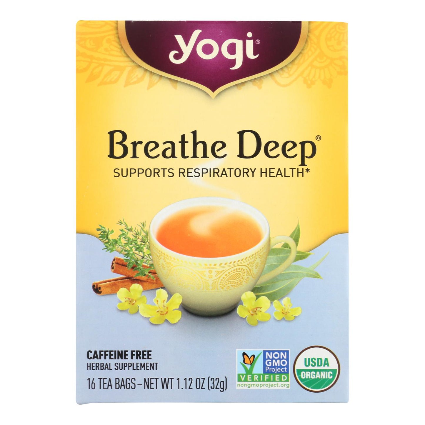 Té de hierbas orgánico sin cafeína Breathe Deep de Yogi, 16 bolsitas de té, caja de 6