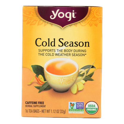 Yogi Organic Cold Season Herbal Tea Caffeine Free - 16 Tea Bags - Case Of 6