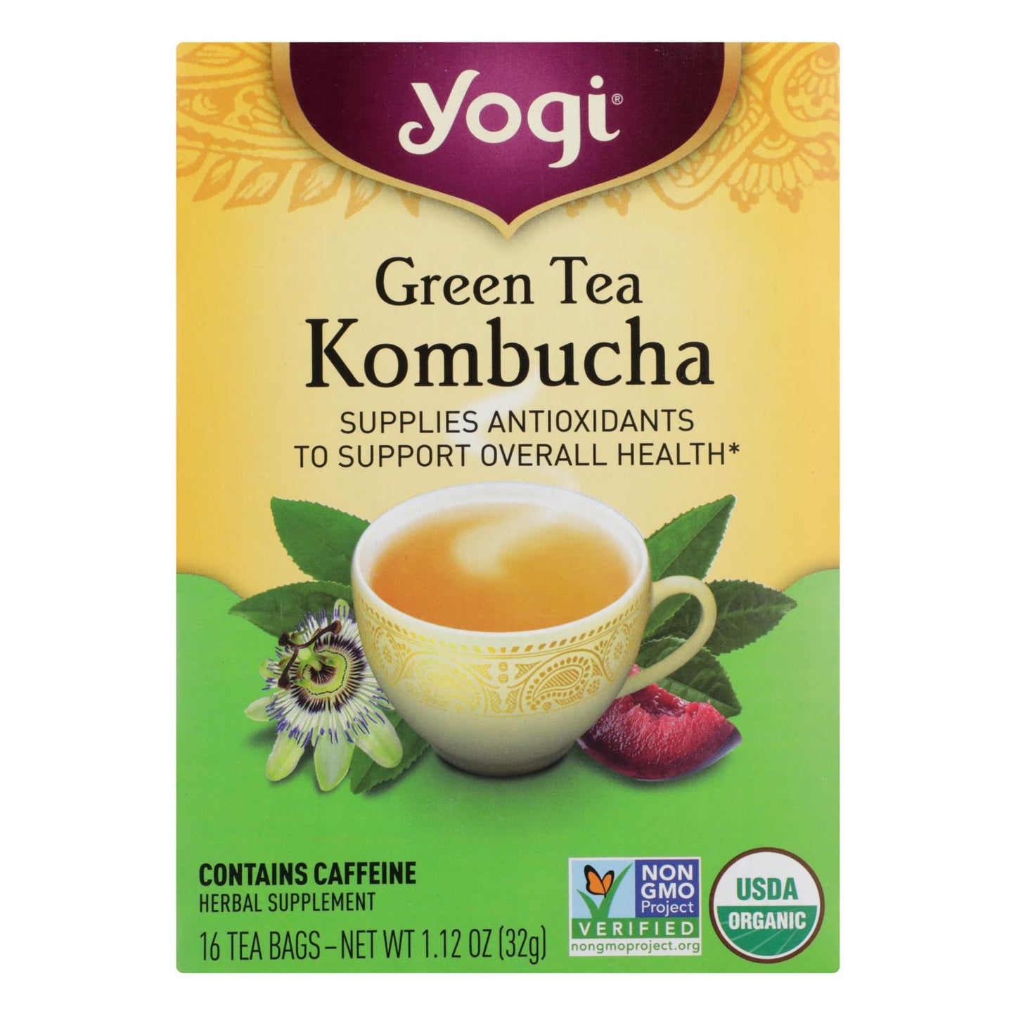 Té verde Kombucha de Yogi Herbal - 16 bolsitas de té - Caja de 6