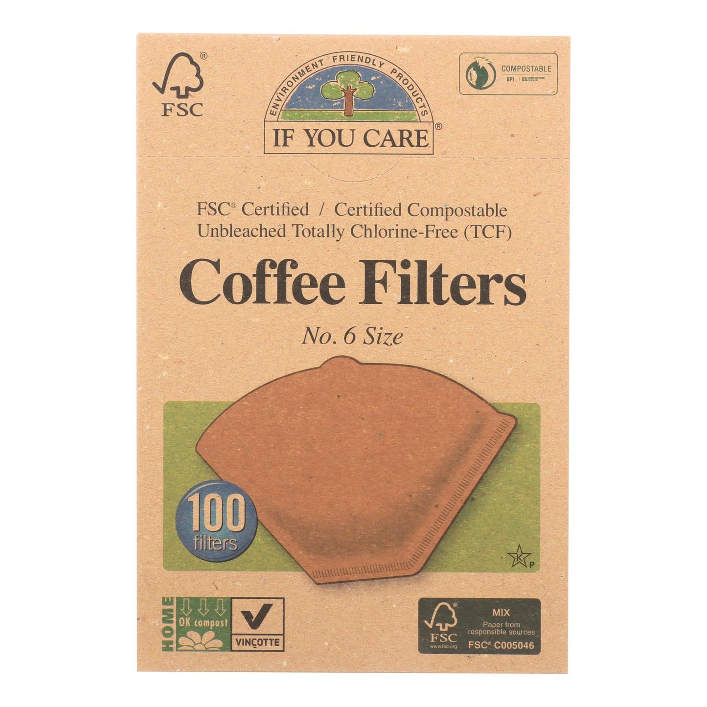 Filtros de café If You Care, marrón, cónico, número 6, 100 unidades