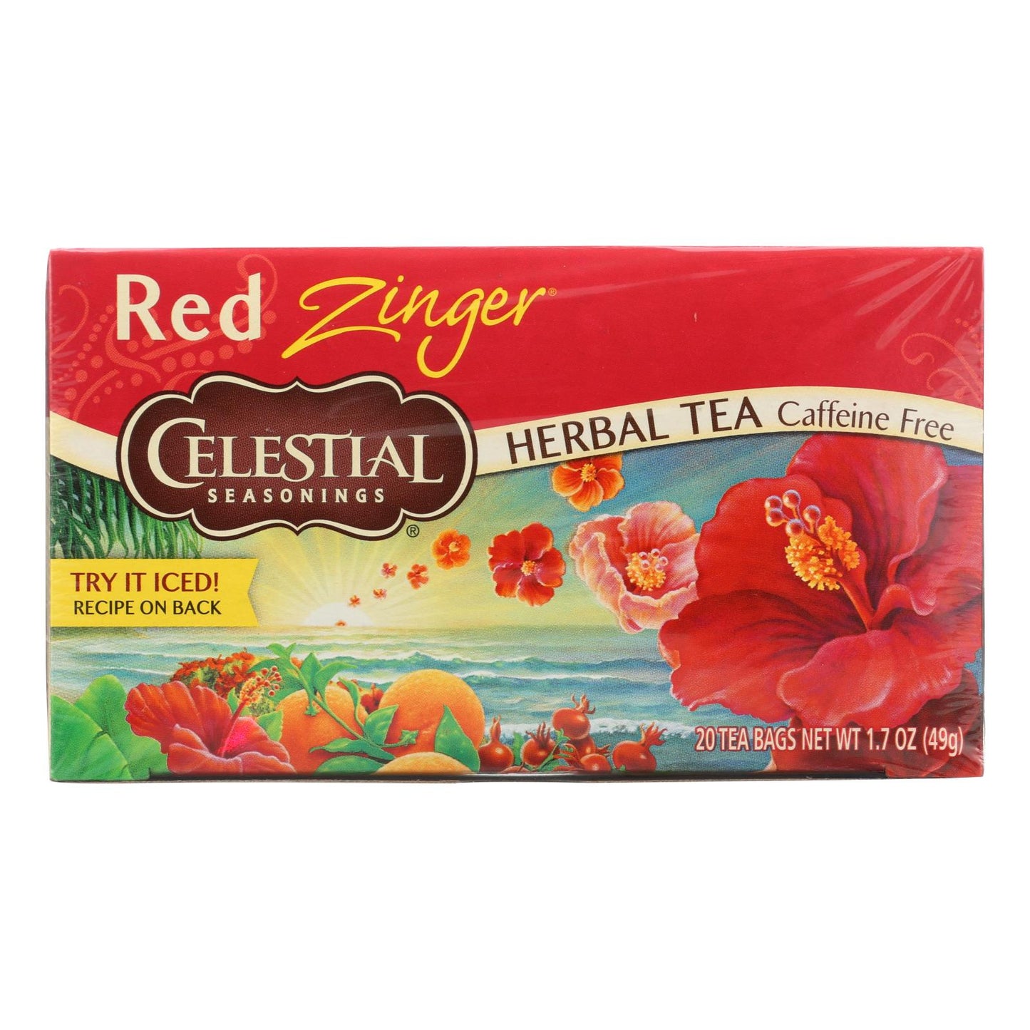 Té de hierbas sin cafeína Red Zinger de Celestial Seasonings - 20 bolsitas de té - Caja de 6